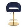 Set of 3 Curved Blue Velvet Adjustable Swivel Bar Stools with Backs - Runa