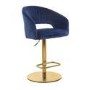 Set of 3 Curved Blue Velvet Adjustable Swivel Bar Stools with Backs - Runa