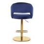 Set of 3 Curved Blue Velvet Adjustable Swivel Bar Stools with Backs - Runa