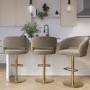 Set of 3 Curved Mink Matt Velvet Adjustable Swivel Bar Stool with Gold Base - Runa