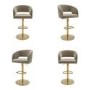 Set of 4 Curved Mink Matt Velvet Adjustable Swivel Bar Stools with Gold Base - Runa