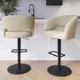 Set of 2 Beige Fabric Adjustable Swivel Curved Bar Stools with Black Base - Runa