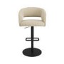 Set of 2 Beige Fabric Adjustable Swivel Curved Bar Stools with Black Base - Runa