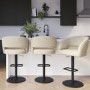 Set Of 3 Curved Beige Fabric Adjustable Swivel Bar Stools with Black Base - Runa