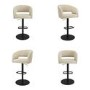 Set Of 4 Curved Beige Fabric Adjustable Swivel Bar Stools with Black Base - Runa