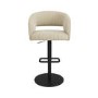 Set Of 4 Curved Beige Fabric Adjustable Swivel Bar Stools with Black Base - Runa