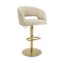 Set Of 2 Curved Beige Fabric Adjustable Swivel Bar Stools with Gold Base - Runa