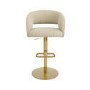 Set Of 2 Curved Beige Fabric Adjustable Swivel Bar Stools with Gold Base - Runa