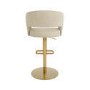 Set Of 2 Curved Beige Fabric Adjustable Swivel Bar Stools with Gold Base - Runa