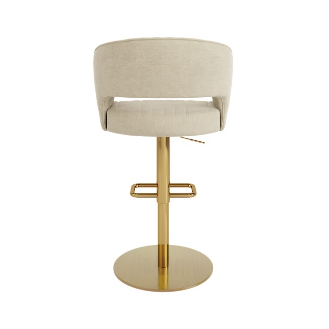 Set Of 2 Curved Beige Fabric Adjustable Swivel Bar Stools with Gold Base - Runa