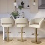 Set Of 3 Curved Beige Fabric Adjustable Swivel Bar Stool with Gold Base - Runa