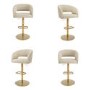 Set Of 4 Curved Beige Fabric Adjustable Swivel Bar Stools with Gold Base - Runa