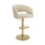 Set Of 4 Curved Beige Fabric Adjustable Swivel Bar Stools with Gold Base - Runa