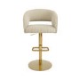 Set Of 4 Curved Beige Fabric Adjustable Swivel Bar Stools with Gold Base - Runa