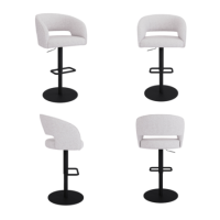 Set of 4 Curved Beige Boucle Adjustable Swivel Barstools with Black Metal Base - Runa