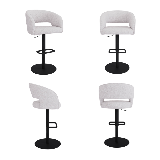 Set of 4 Curved Beige Boucle Adjustable Swivel Barstools with Black Metal Base - Runa