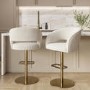 Set of 2 Curved Beige Boucle Adjustable Swivel Barstools with Gold Base - Runa