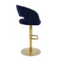 Set of 3 Curved Navy Fabric Adjustable Swivel Barstools with Gold Base - Runa