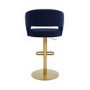 Set of 3 Curved Navy Fabric Adjustable Swivel Barstools with Gold Base - Runa