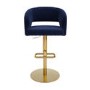 Runa Curved Navy Blue Fabric Adjustable Swivel Barstool with Gold Base