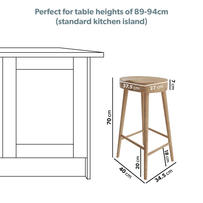 Set of 2 Solid Weathered Oak Kitchen Counter Stools - 70cm - Rayne