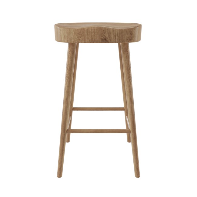 Set of 2 Solid Weathered Oak Kitchen Counter Stools - 70cm - Rayne