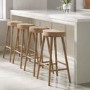 Set of 2 Solid Weathered Oak Kitchen Counter Stools - 70cm - Rayne