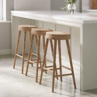 Set of 3 Solid Weathered Oak Kitchen Counter Stools - 70cm - Rayne