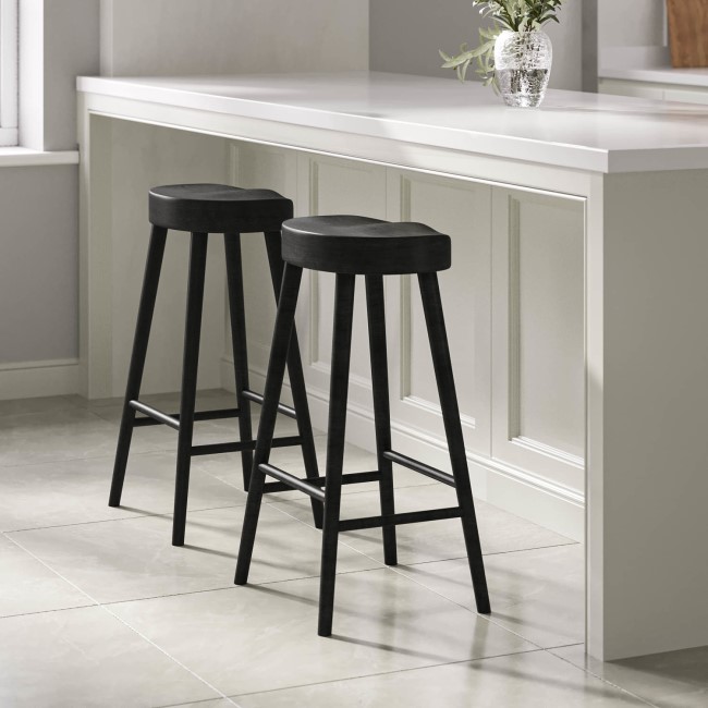 Set of 2 Black Solid Oak Kitchen Counter Stools - 70cm - Rayne