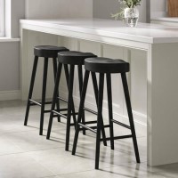 Set of 3 Black Solid Oak Kitchen Counter Stools - 70cm - Rayne