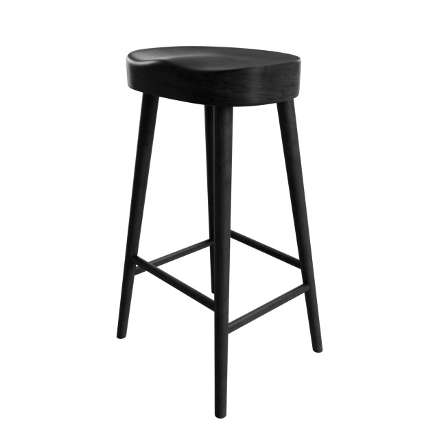 Set of 3 Black Solid Oak Kitchen Counter Stools - 70cm - Rayne