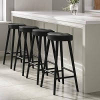 Set of 4 Black Solid Oak Kitchen Counter Stools - 70cm - Rayne