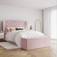 Pink Velvet King Size Ottoman Bed with Matching Blanket Box - Safina