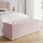 Pink Velvet Small Double Ottoman Bed with Blanket Box - Safina