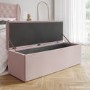 Pink Velvet King Size Ottoman Bed with Matching Blanket Box - Safina