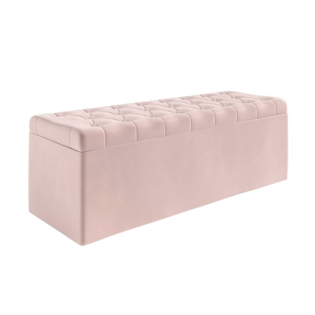 Pink Velvet Small Double Ottoman Bed with Blanket Box - Safina