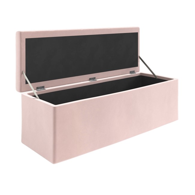 Pink Velvet Small Double Ottoman Bed with Blanket Box - Safina