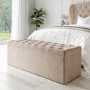 Beige Velvet Double Ottoman Bed with Blanket Box - Safina