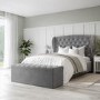 Grey Velvet Super King Ottoman Bed with Matching Blanket Box