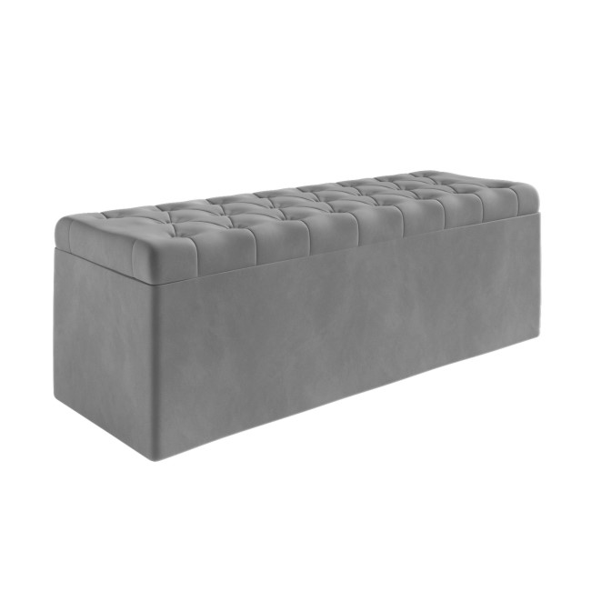 Grey Velvet Super King Ottoman Bed with Blanket Box - Safina