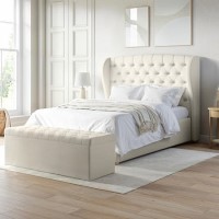 Cream Fabric Small Double Ottoman Bed with Blanket Box - Safina