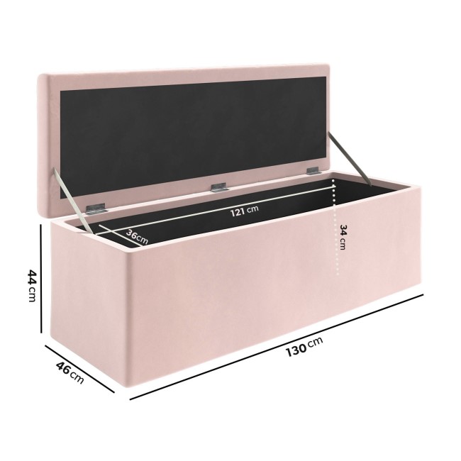 Pink Velvet Small Double Ottoman Bed with Blanket Box - Safina