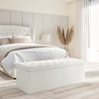 Cream Fabric Small Double Ottoman Bed with Blanket Box - Safina