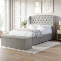 Grey Fabric Small Double Ottoman Bed with Blanket Box - Safina