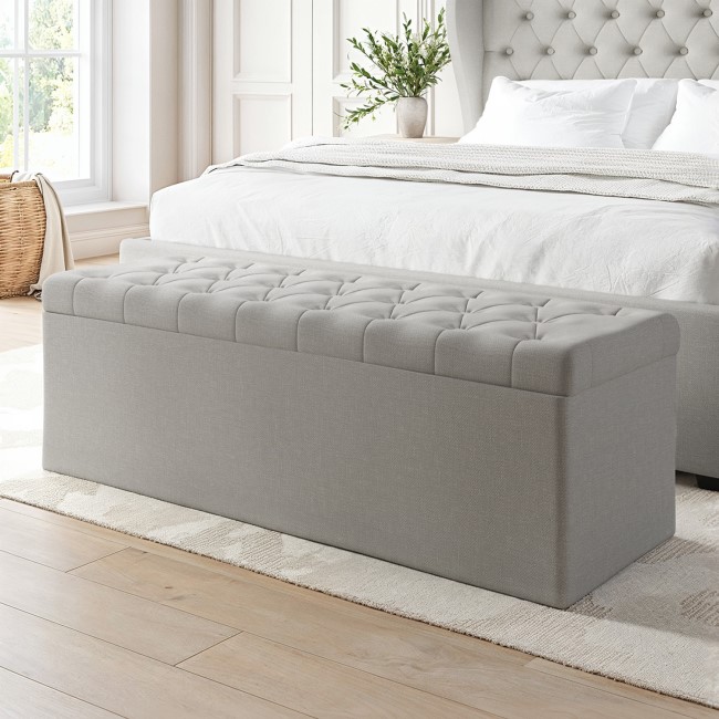 Grey Upholstered Small Double Ottoman Bed with Blanket Box - Safina