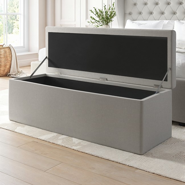 Grey Upholstered Small Double Ottoman Bed with Blanket Box - Safina