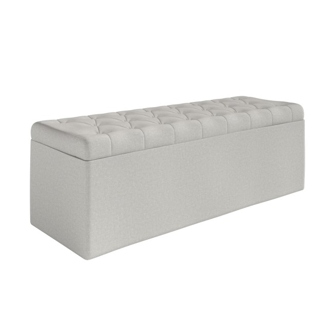 Grey Upholstered Small Double Ottoman Bed with Blanket Box - Safina