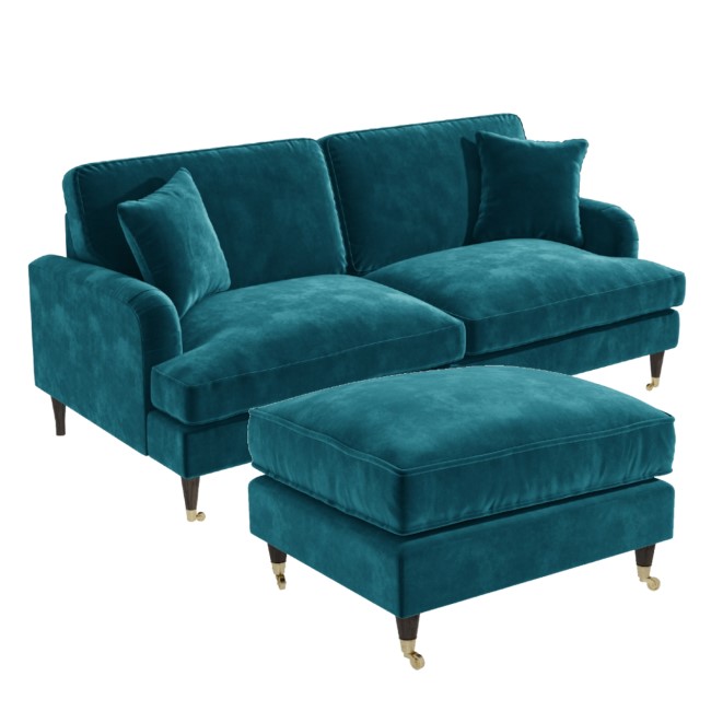 Teal Velvet Sofa and Footstool Set - Payton