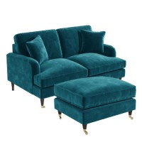 Teal Velvet Sofa and Footstool Set - Payton