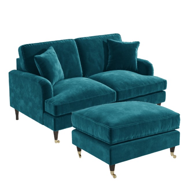 Teal Velvet Sofa and Footstool Set - Payton